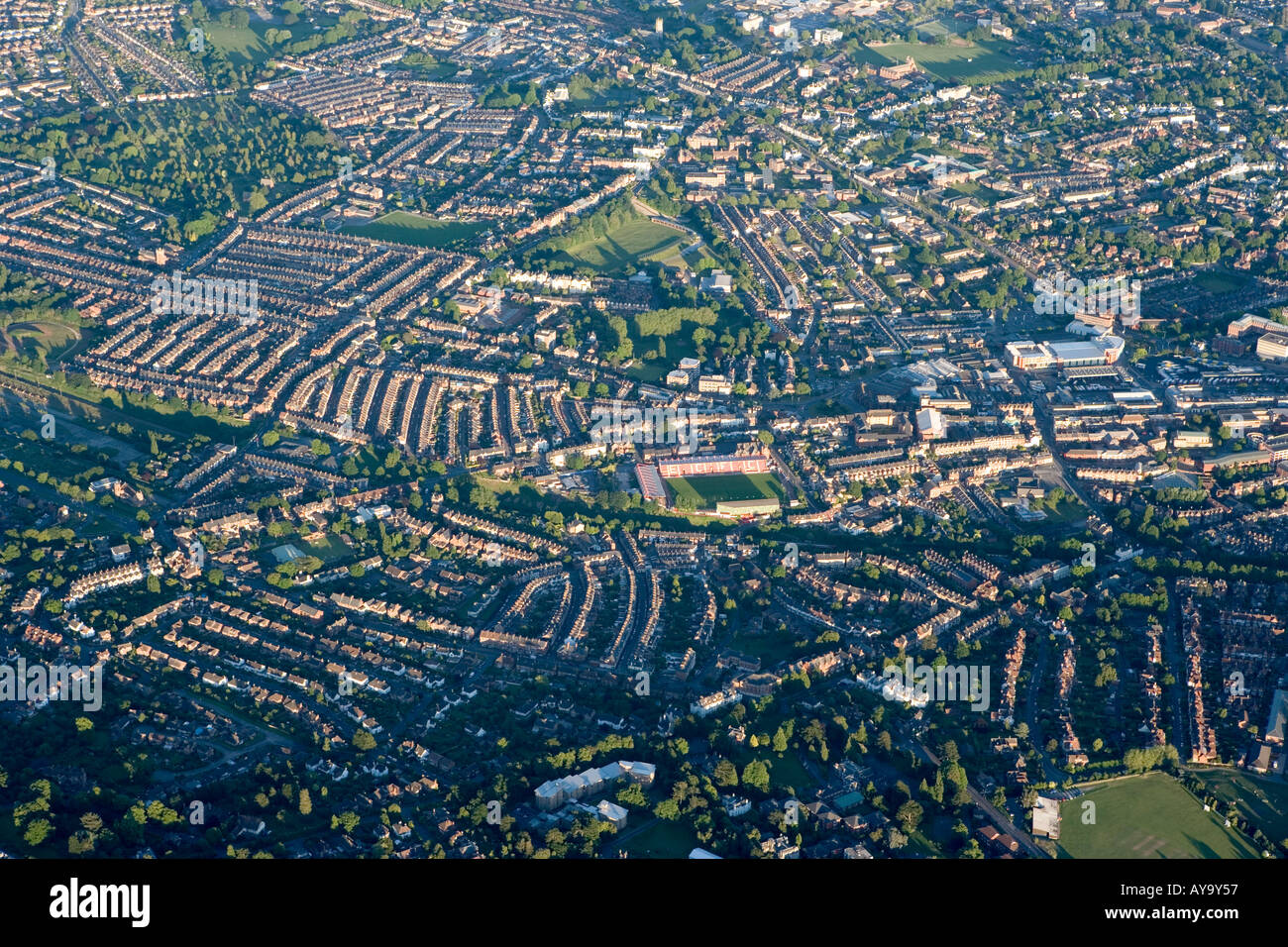 Aerial view of the City of Exeter Devon England from a hot air balloon