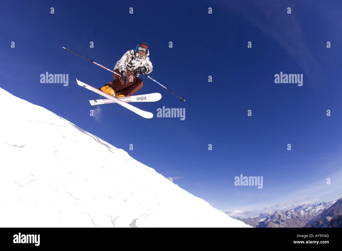 Skier in mid air, free jump, Tignes, France Stock Photo