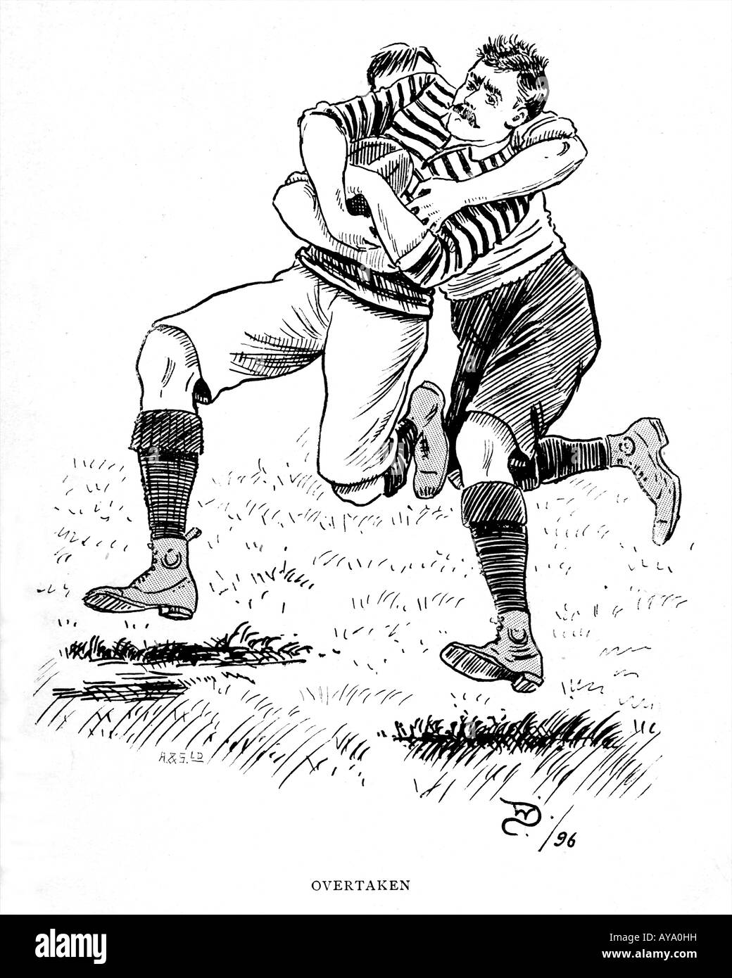 Overtaken 1896 illustration by Dodds of a game situation from the book by B Fletcher Robinson on rugby football Stock Photo