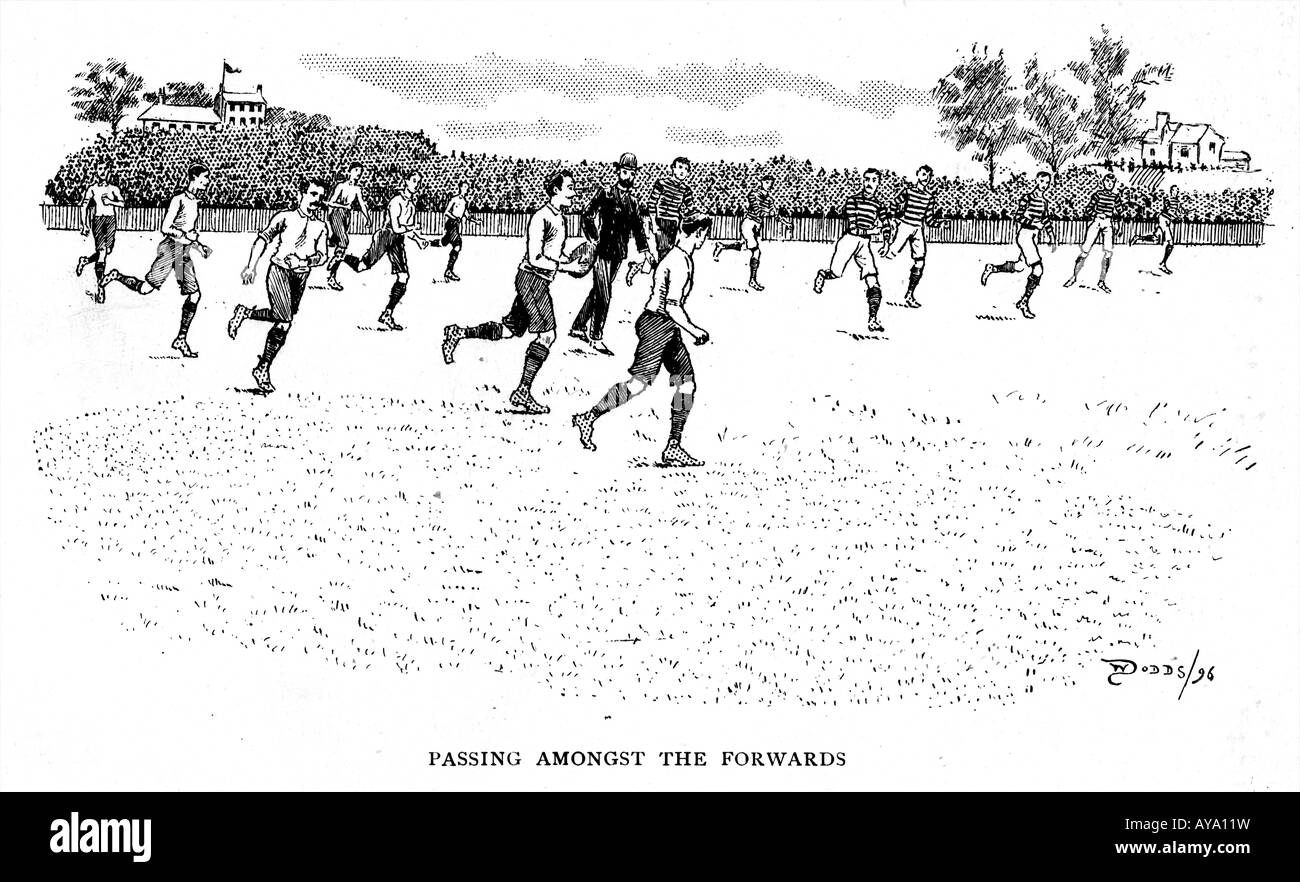 Passing Amongst The Forwards 1896 illustration by Dodds of a game from the book by B Fletcher Robinson on rugby football Stock Photo