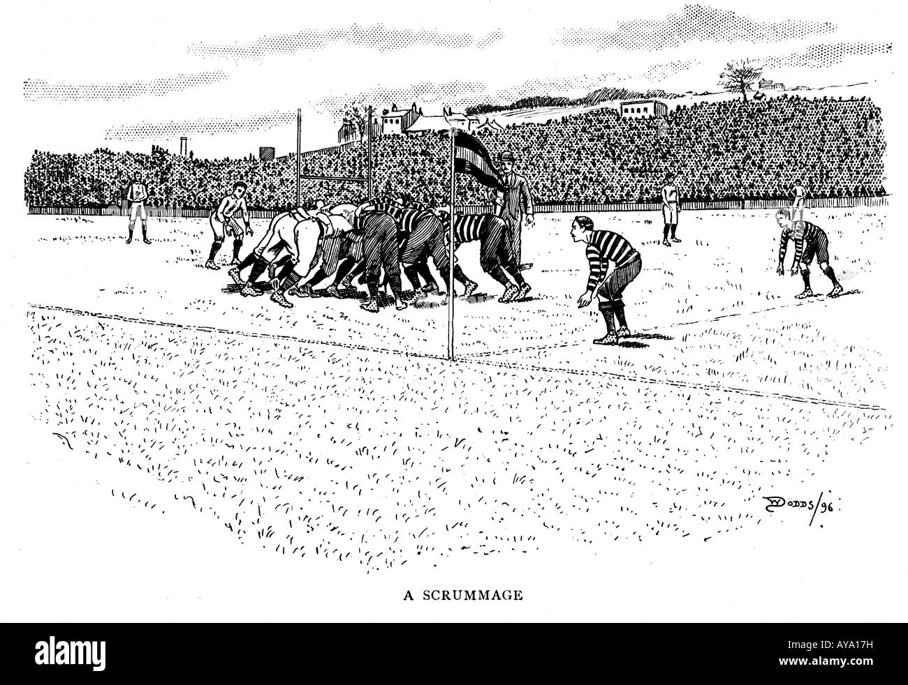A Scrummage 1896 illustration by Dodds of a game situation from the book by B Fletcher Robinson on rugby football Stock Photo
