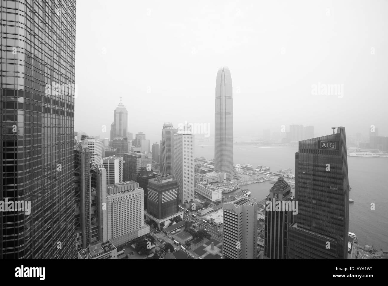 Asia Peoples Republic of China Hong Kong View looking out from 43rd floor public viewing gallery of Bank of China office Stock Photo