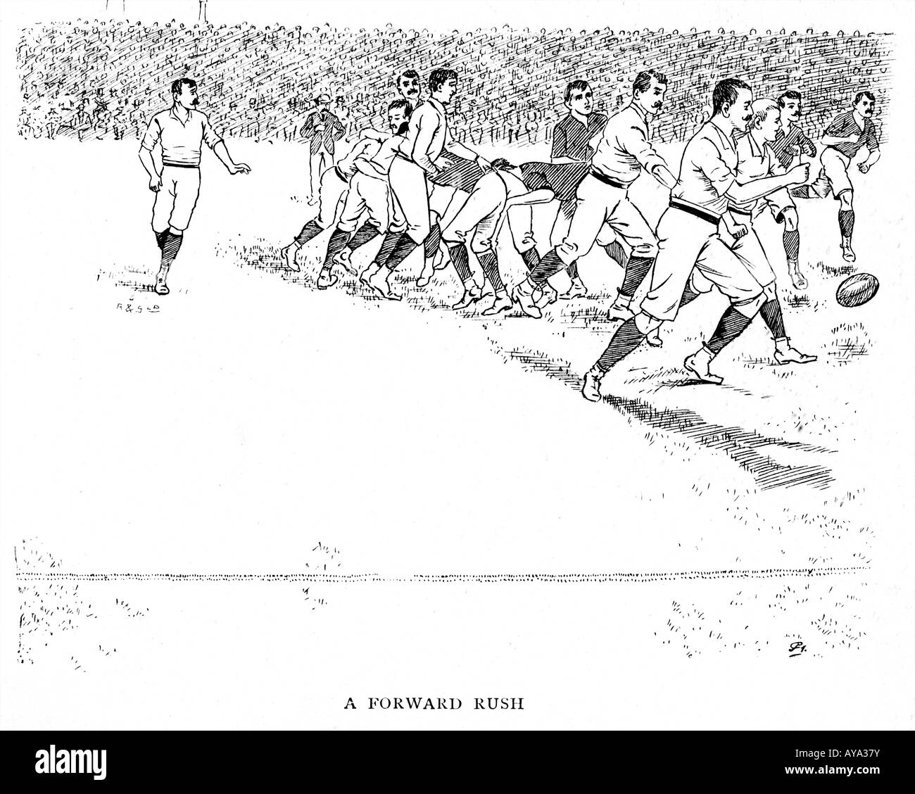 A Forward Rush 1896 illustration of a game situation from the book by B Fletcher Robinson on rugby football Stock Photo