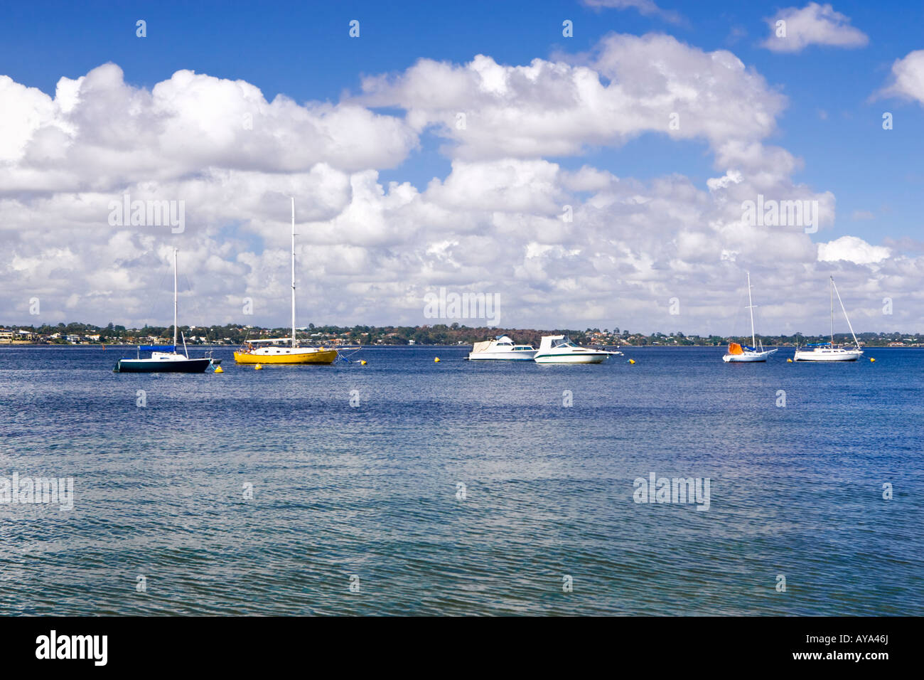 Yachts moored on the Swan River near Pelican Point, Matilda Bay, Perth, Western Australia Stock Photo