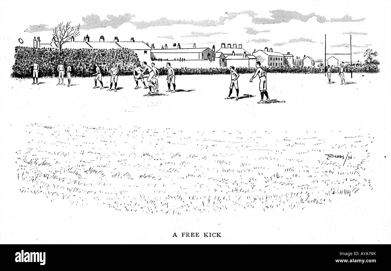 A Free Kick 1896 illustration by Dodds of a game situation from the book by B Fletcher Robinson on rugby football Stock Photo