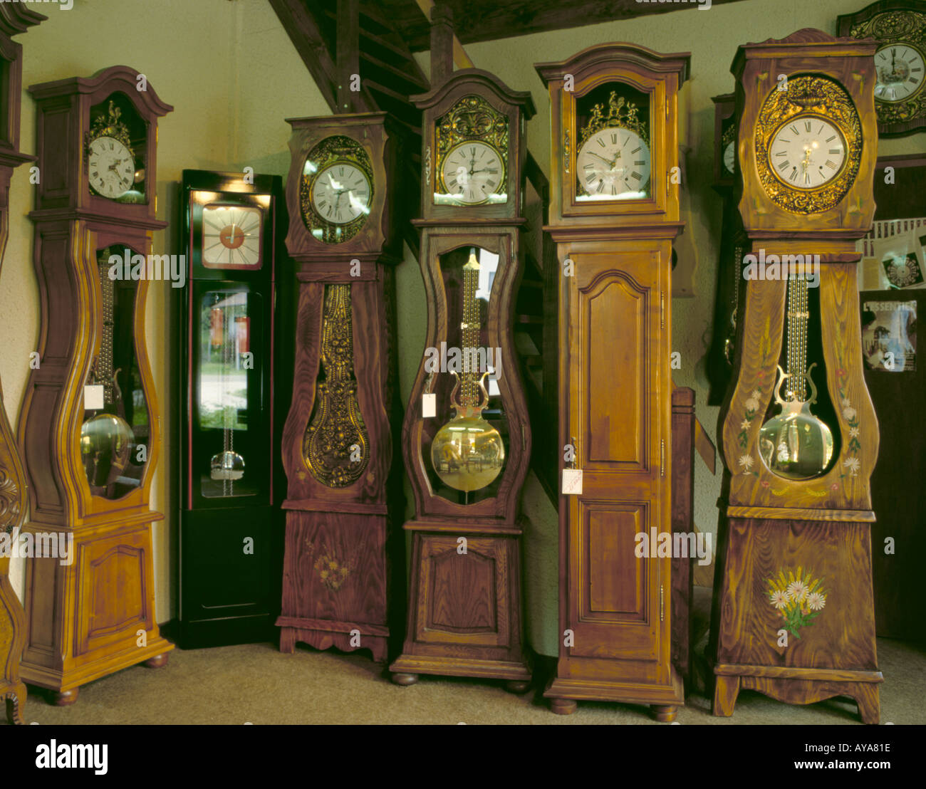 Traditional French Comtois grandfather clocks, The Jura, France Stock Photo  - Alamy