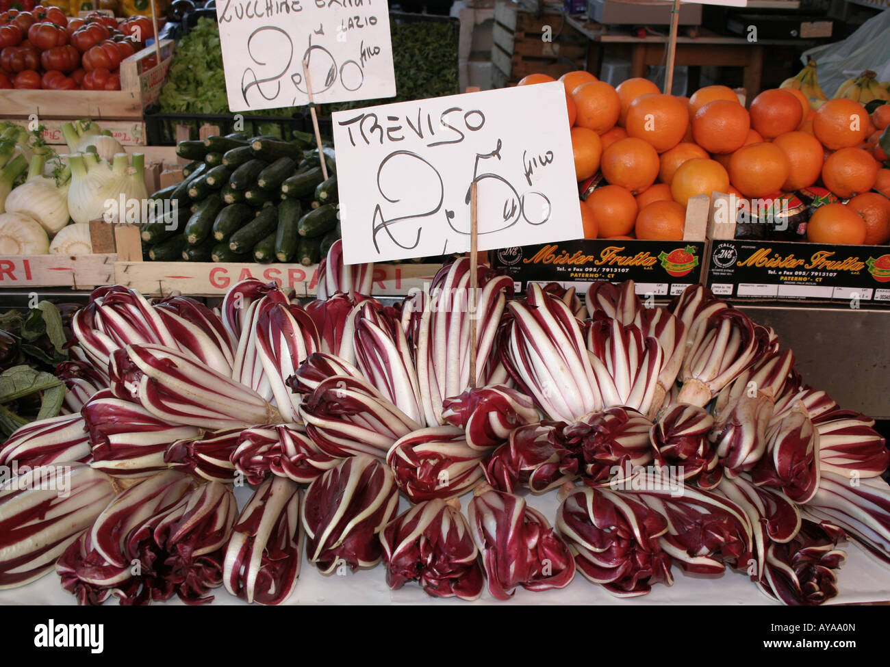 Produce Market in Venice Italy.   Treviso, Italian Arugula, for sale. Stock Photo