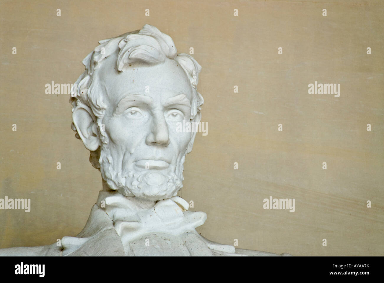 Closeup of the bust of Abraham Lincoln statue in the Lincoln Memorial