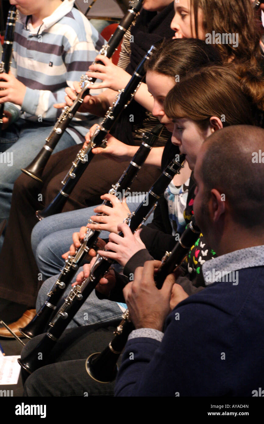 Six clarinets in rehearsal Stock Photo