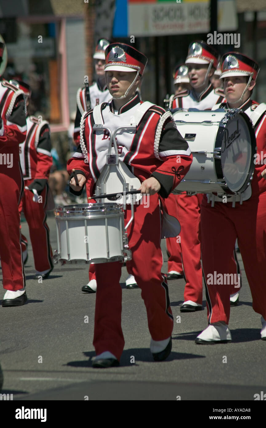 High school marching band in parade Stock Photo Alamy