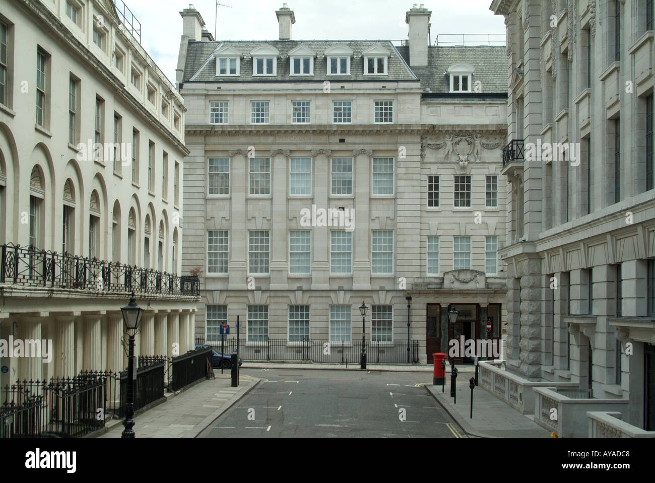 London office buildings off the Haymarket viewed on a Sunday Stock Photo