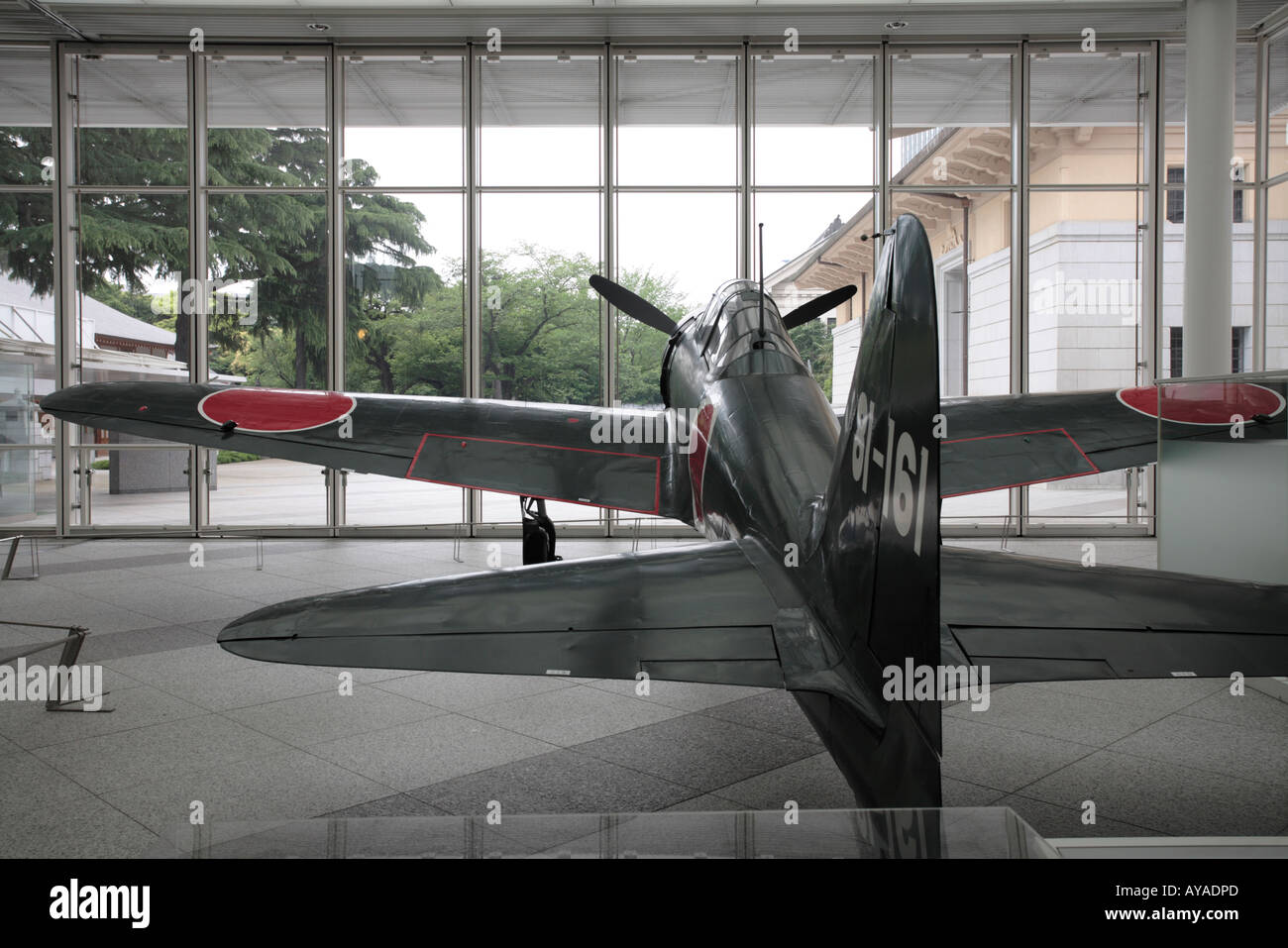 Asia Tokyo Japan Restored Zero fighter plane inside museum at Yasukuni Shrine a memorial to the Japanese dead in WW II Stock Photo