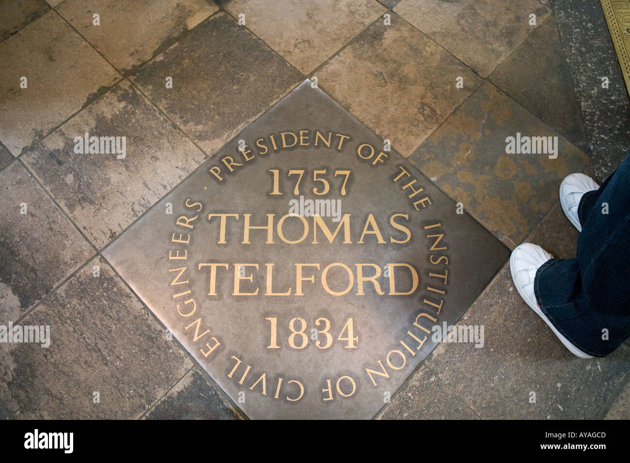 Memorial plaque of Thomas Telford in Westminster Abbey London England Stock Photo