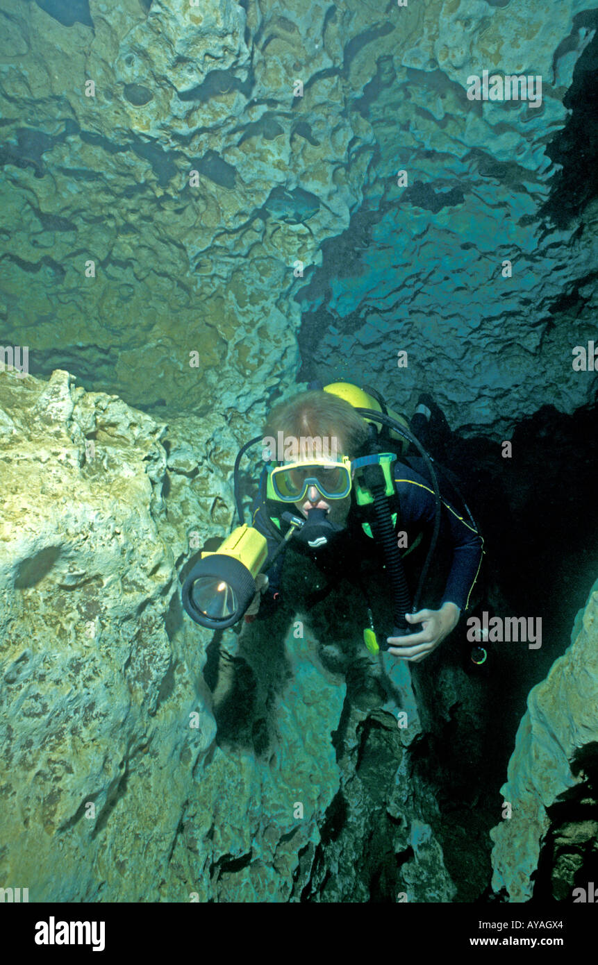 Florida underwater cave spring diving Stock Photo