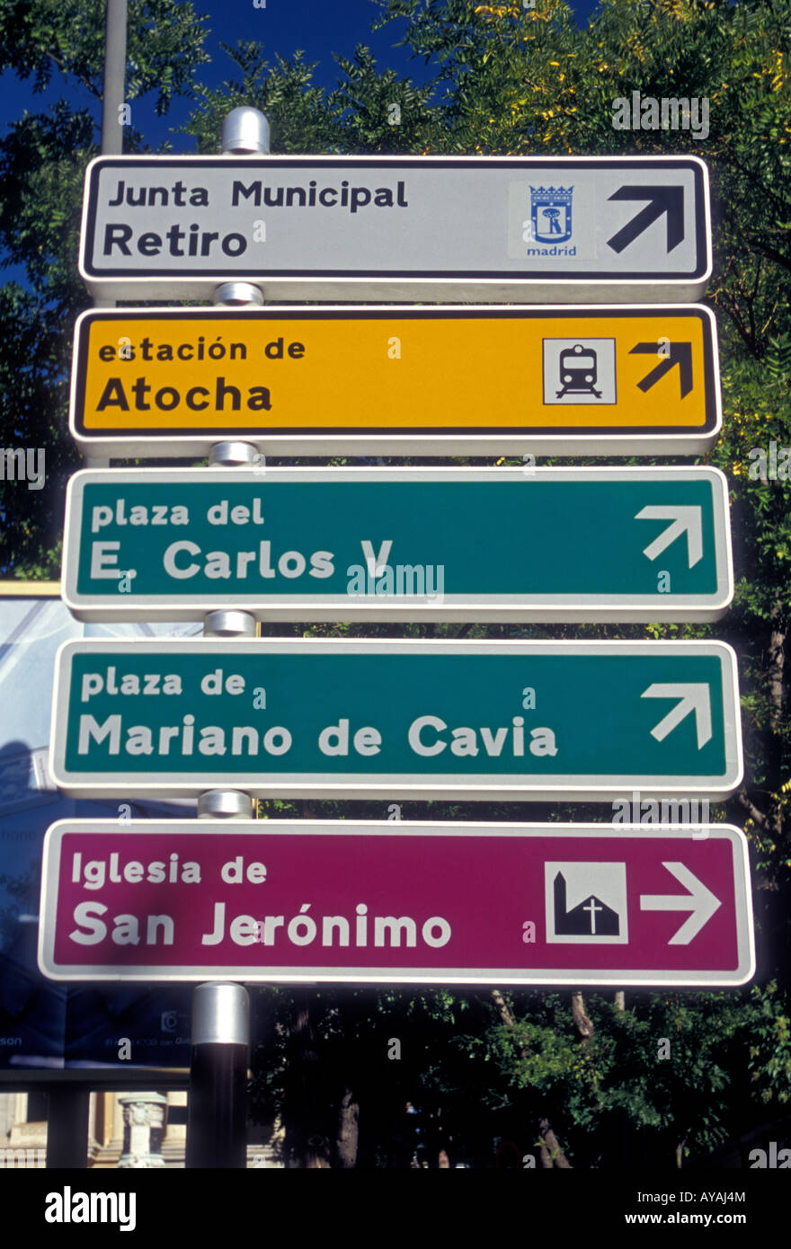 directional sign, directional signs, Madrid, Madrid Province, Spain, Europe Stock Photo