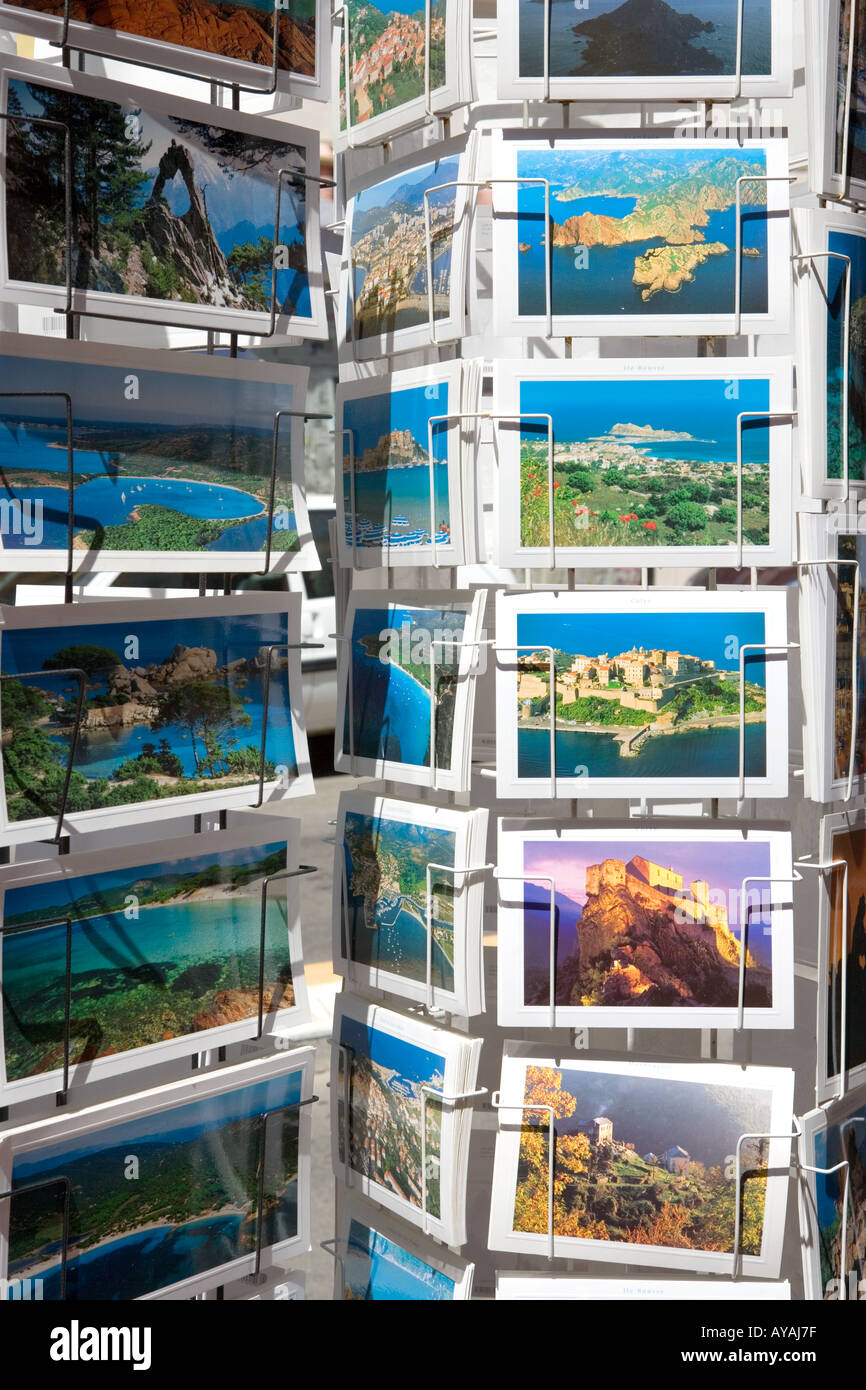 Racks of postcards in Propriano Corsica France Stock Photo