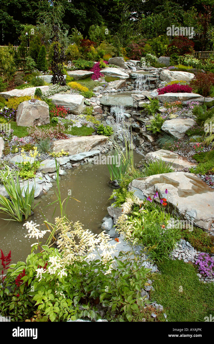UK Cheshire Knutsford Tatton Hall RHS Flower Show Douglas Knights rock and  water garden Stock Photo - Alamy