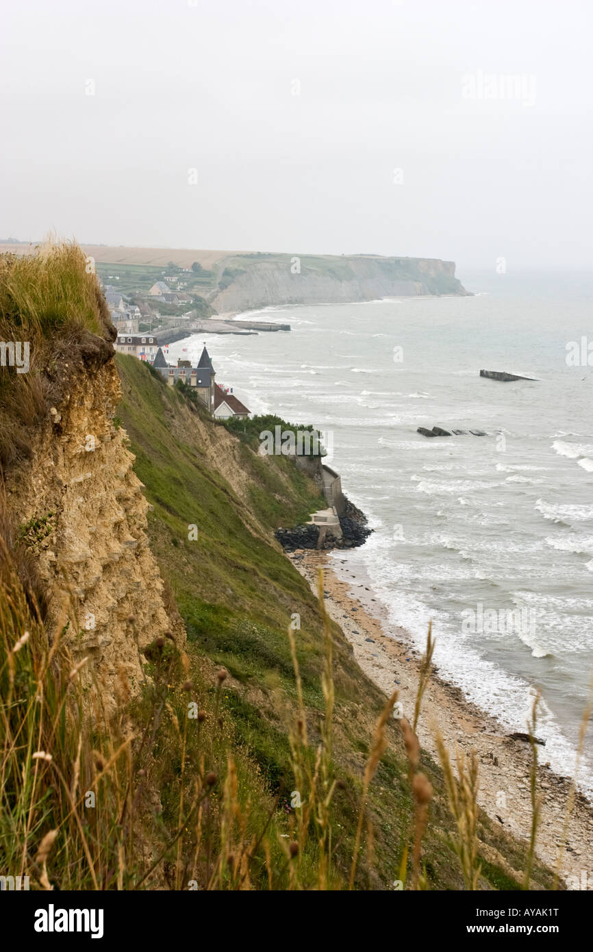 Cliffs overlooking Normandy landing beaches near Port en Bessin Stock Photo