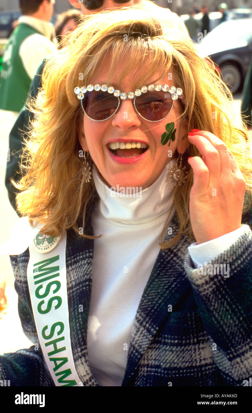 Miss Shamrock age 27 at the St. Patrick's day parade. St Paul Minnesota USA Stock Photo