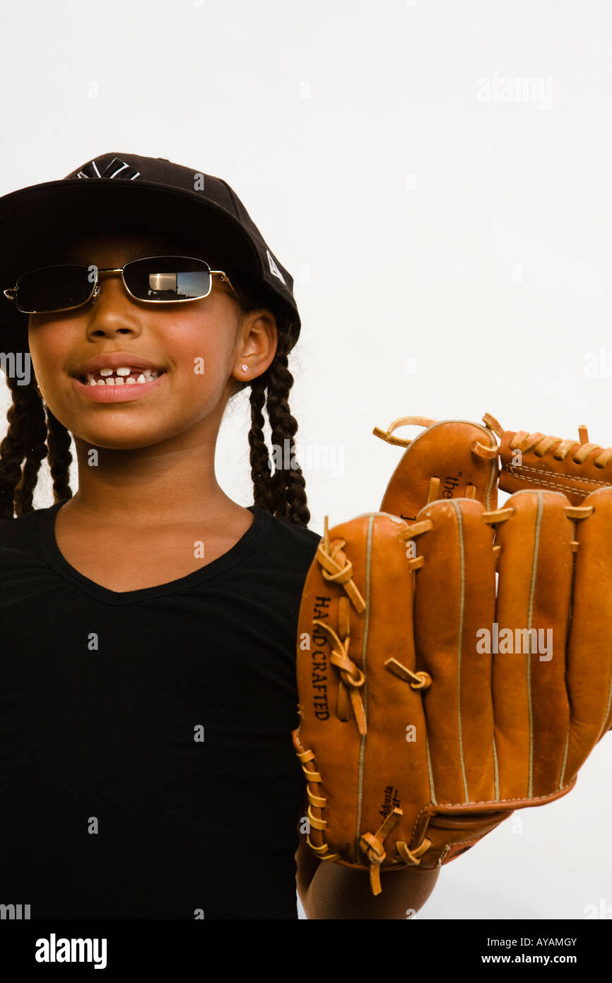 African american girl baseball glove hires stock photography and