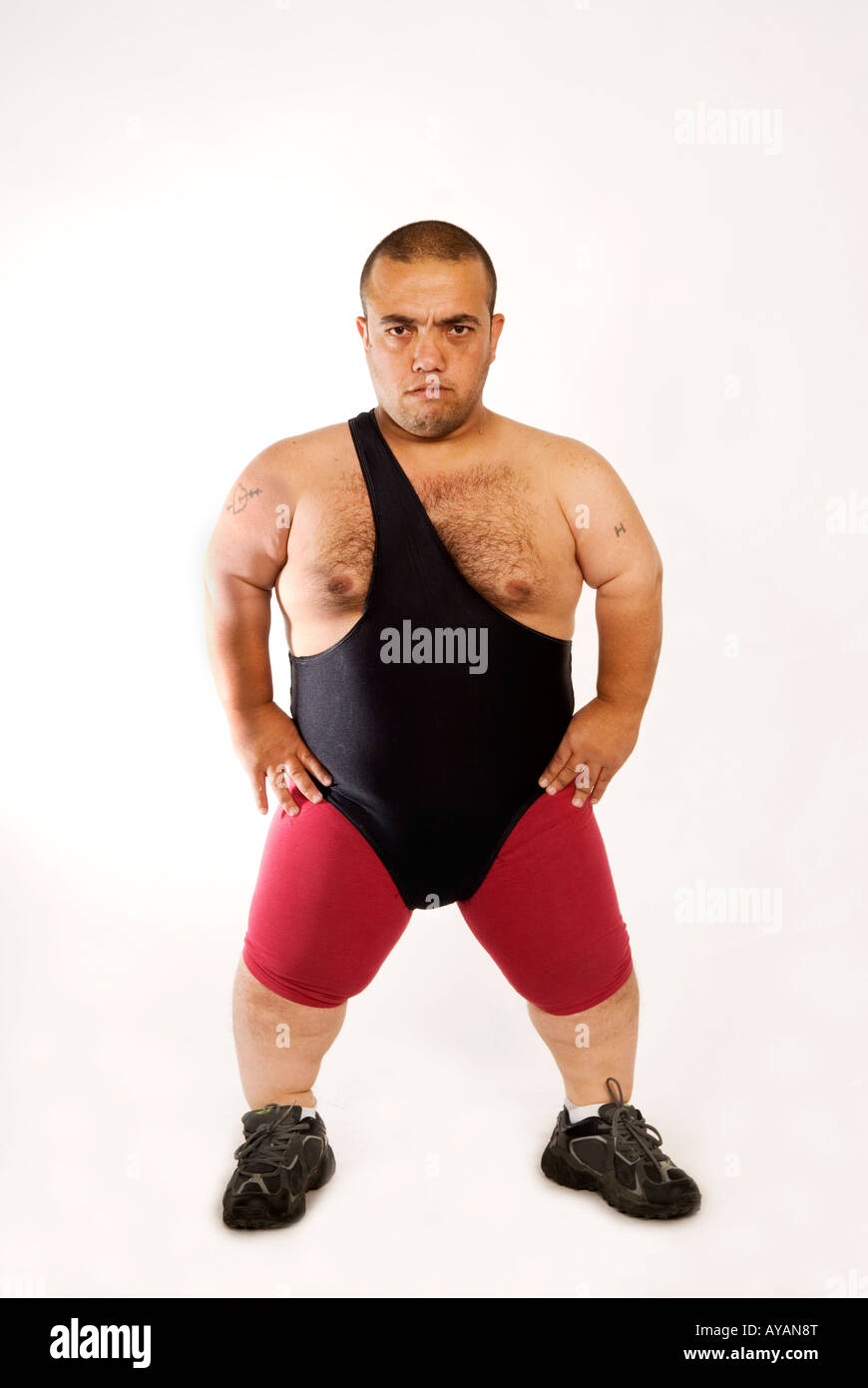 Full Length Midget Wrestler In Wrestling Outfit Posing Stock Photo Alamy