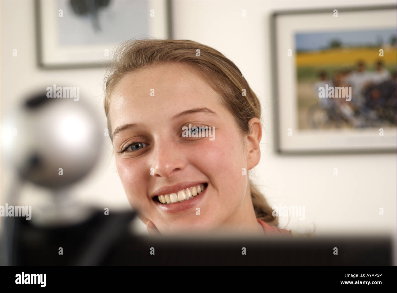 Woman smiling camera Stock Photo