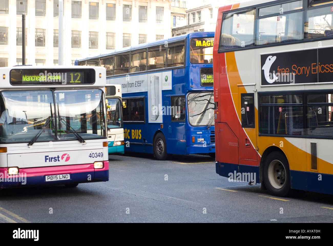 Buses traffic in Manchester UK Stock Photo - Alamy