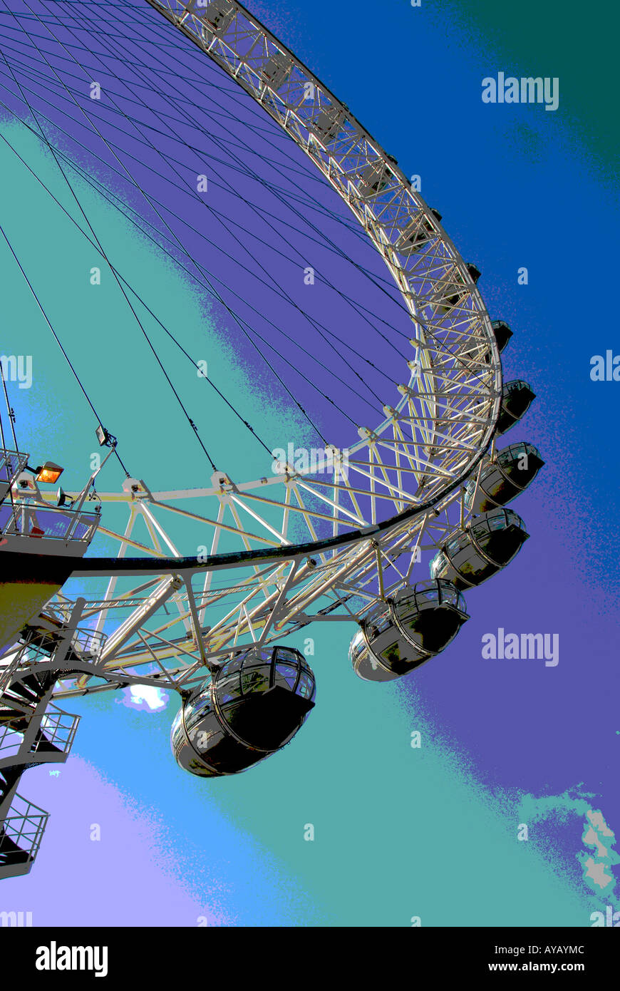 A digitally enhanced view of the London Eye from a worms eye view. Stock Photo