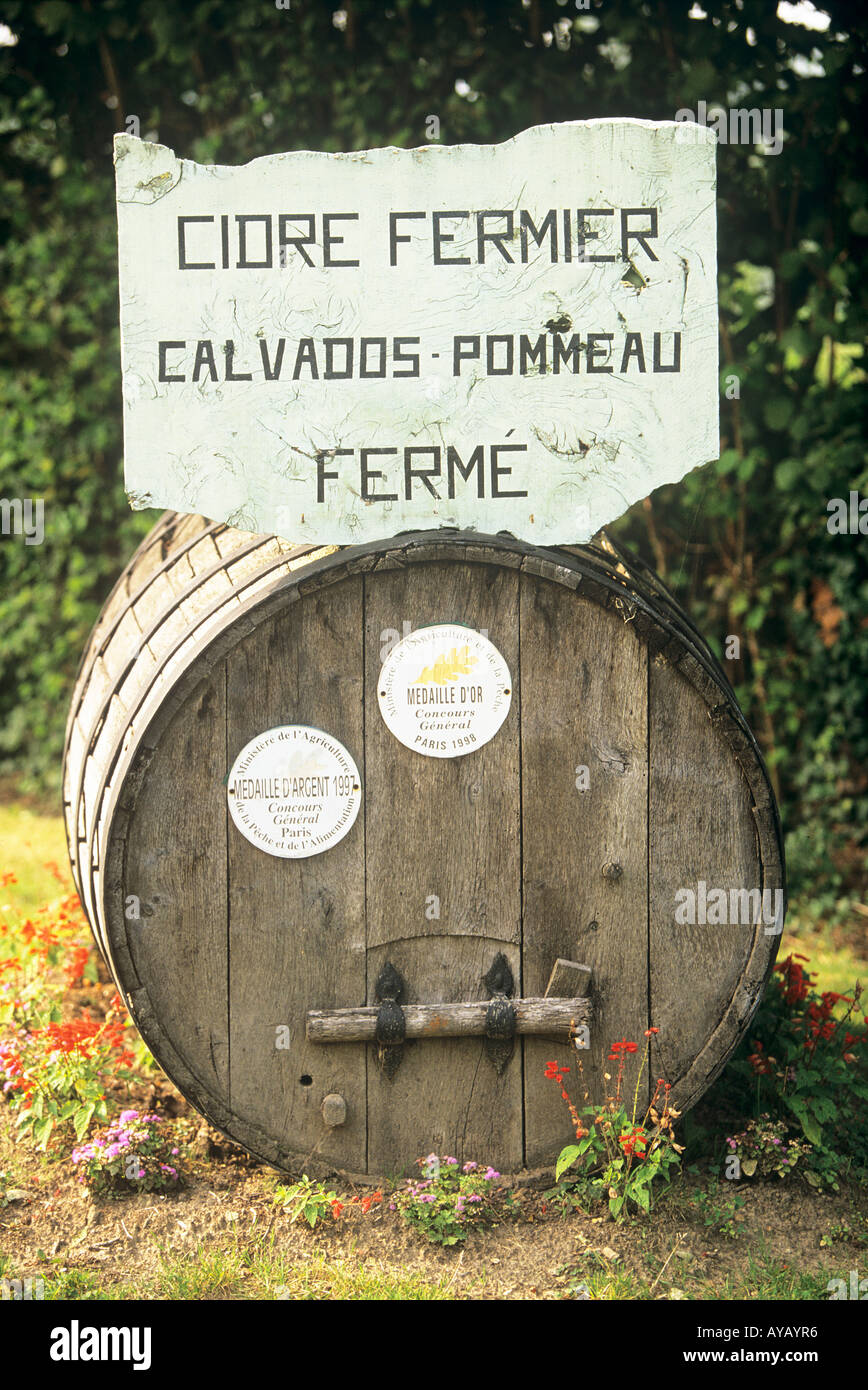 Farm Barrel Sign Route du Cidre Stock Photo - Alamy
