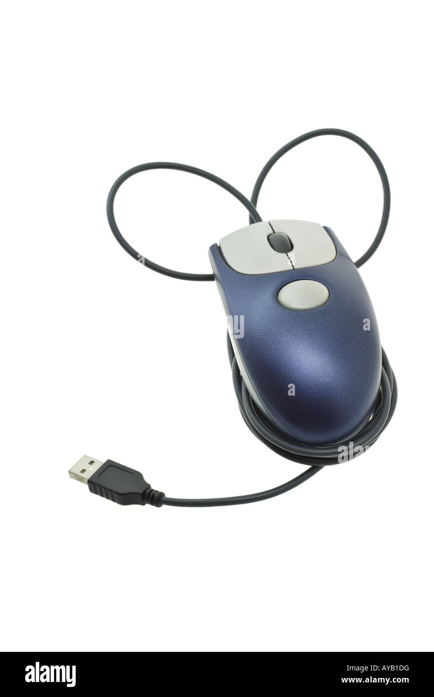 Computer mouse with USB cable on white background Stock Photo