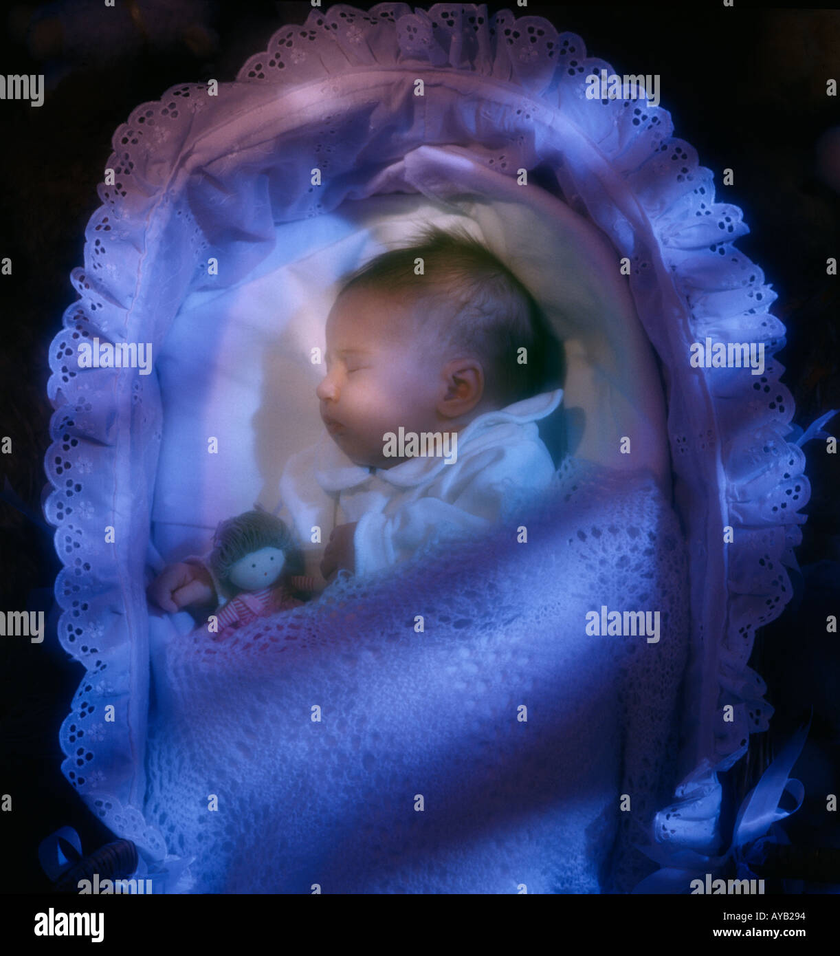 New born baby sleeping in crib Stock Photo Alamy