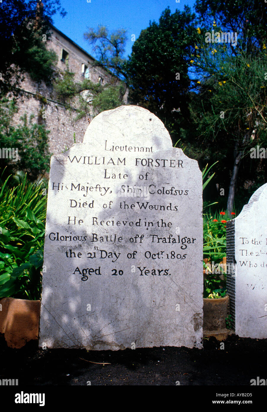 Grave for sailor killed in battle of Trafalgar 1805 in the cemetery at Gibraltar Stock Photo