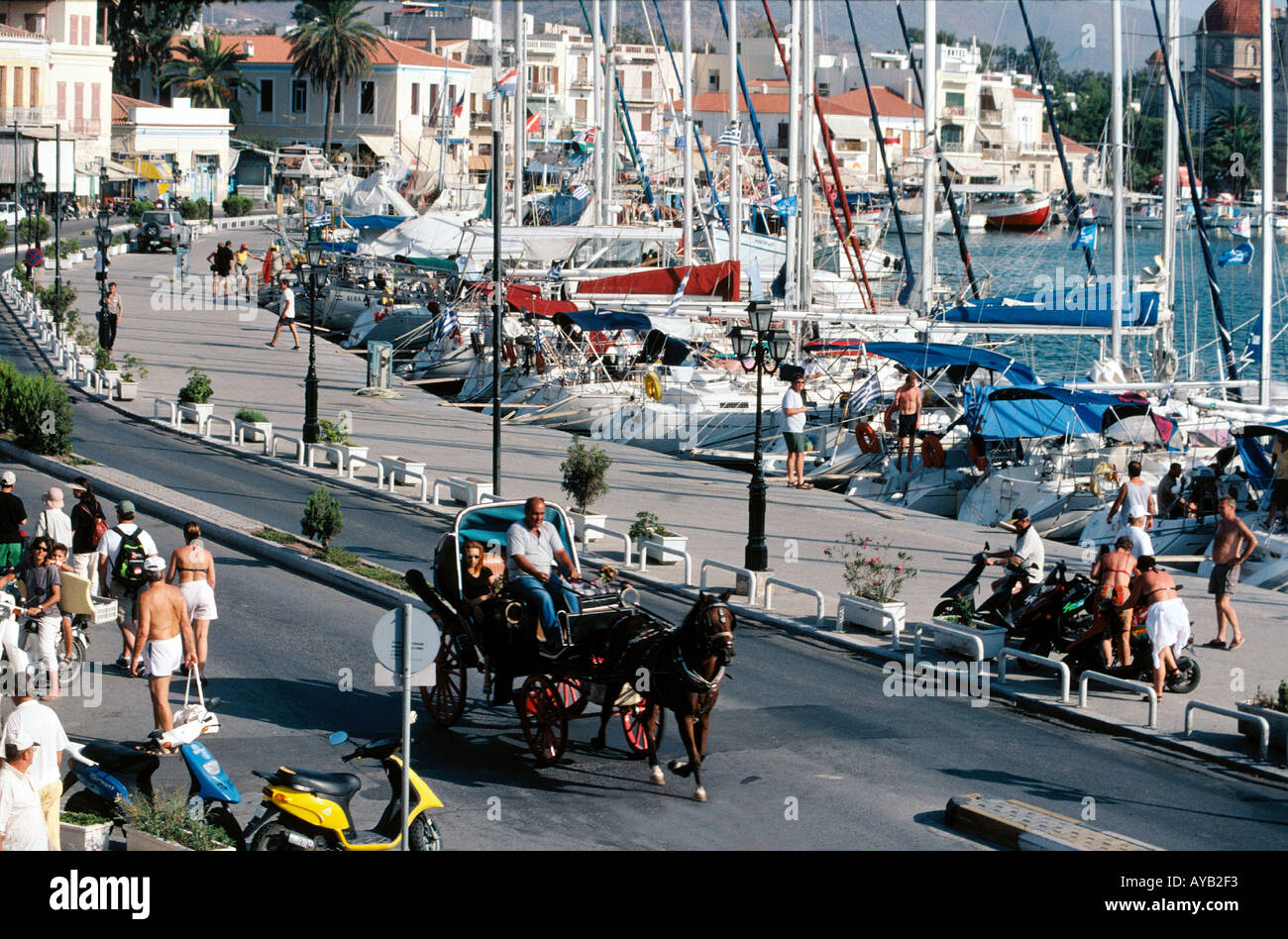 Aegina Harbour waterfront Stock Photo