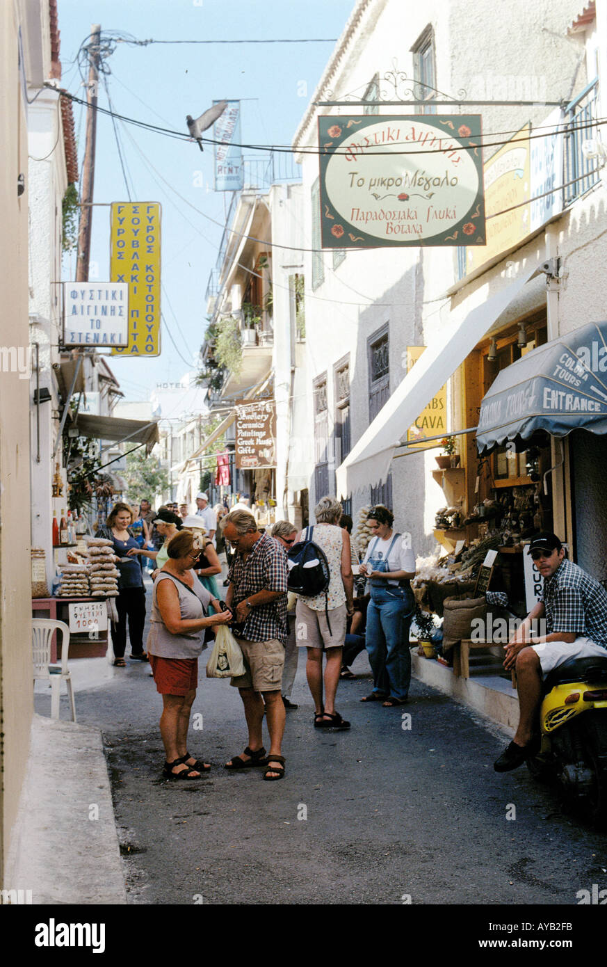 Aegina greece shopping in street Stock Photo Alamy