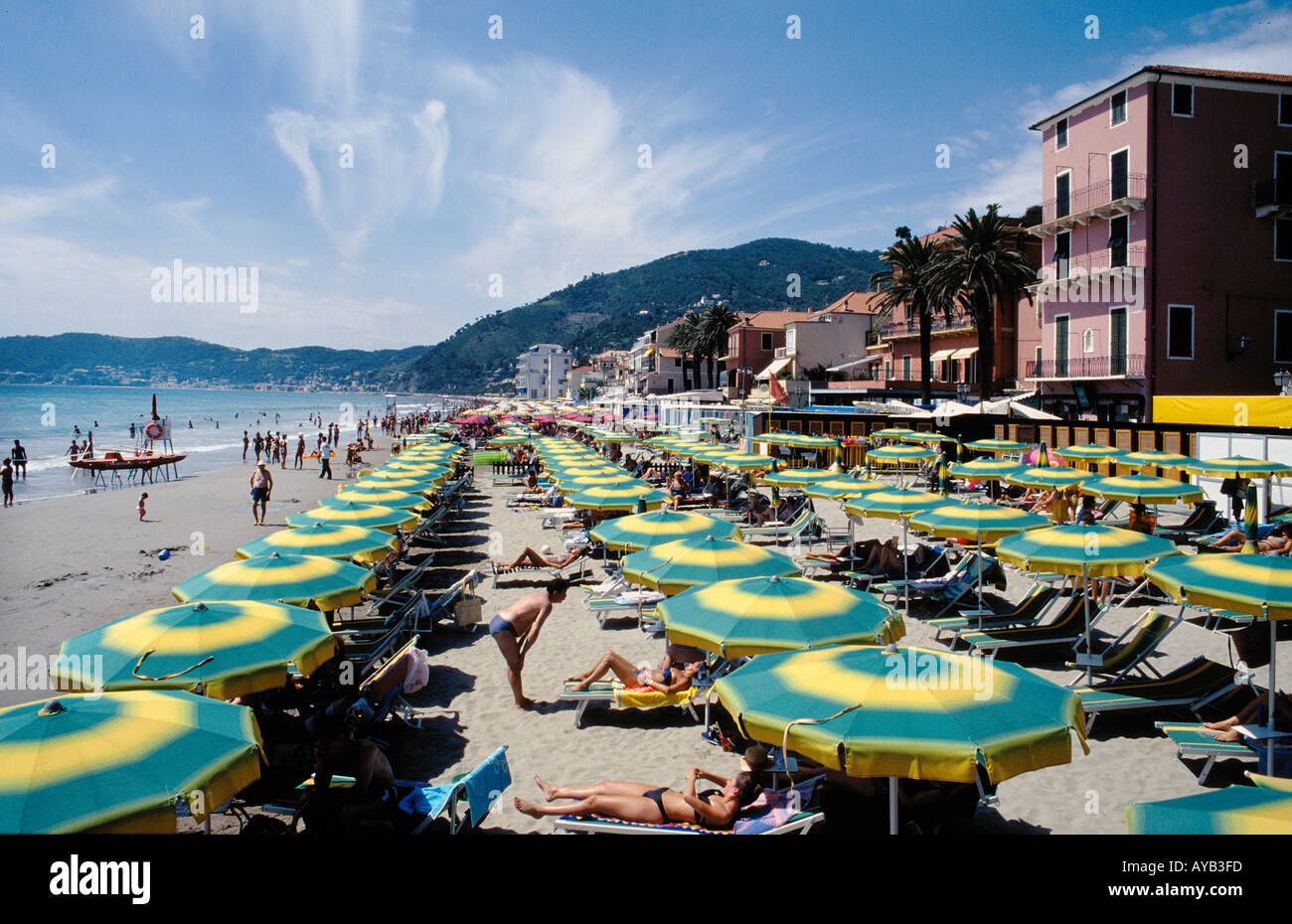 The Beach at Alassio Italian Riviera Stock Photo
