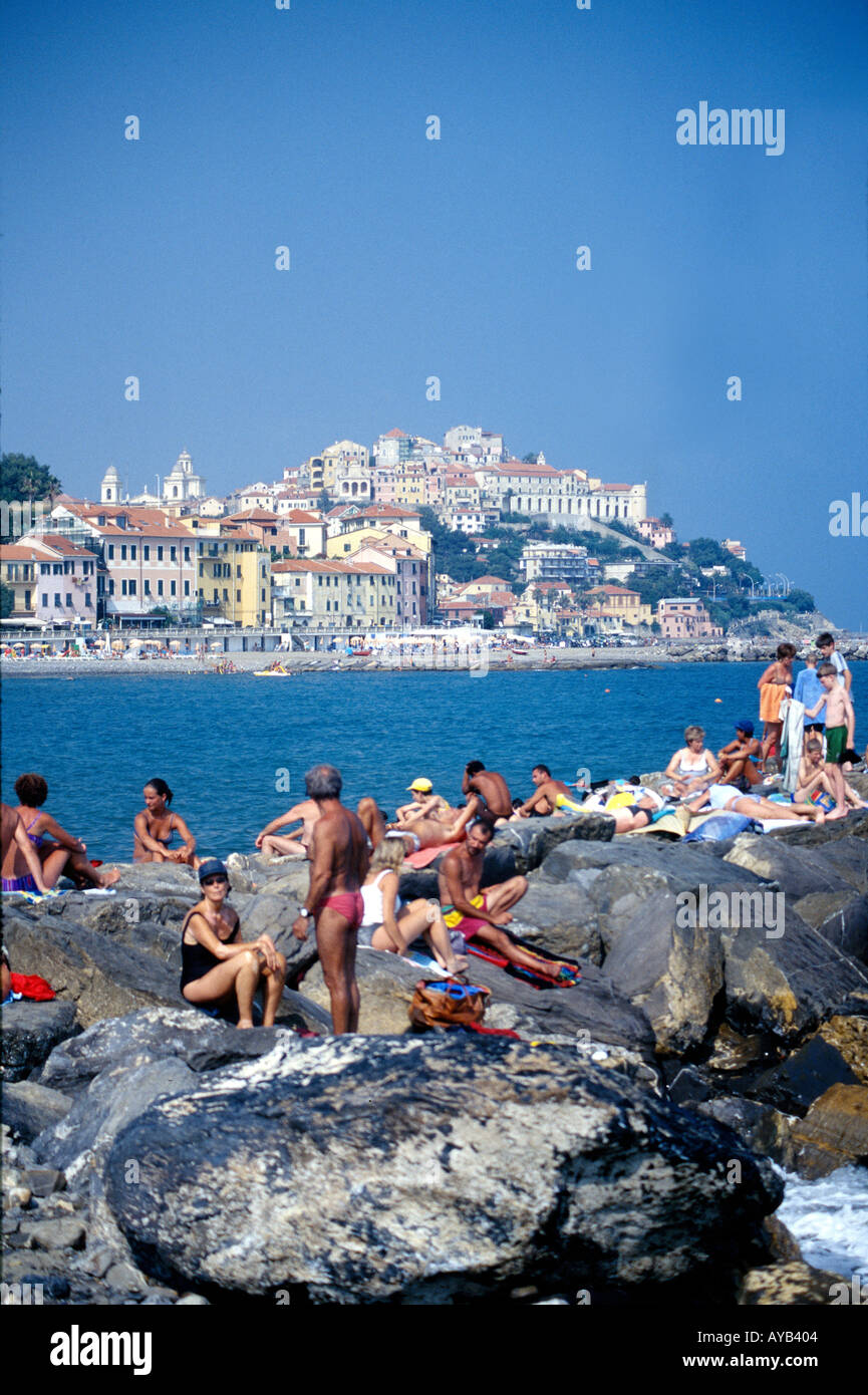 Italians on holiday at Imperia Liguria Stock Photo