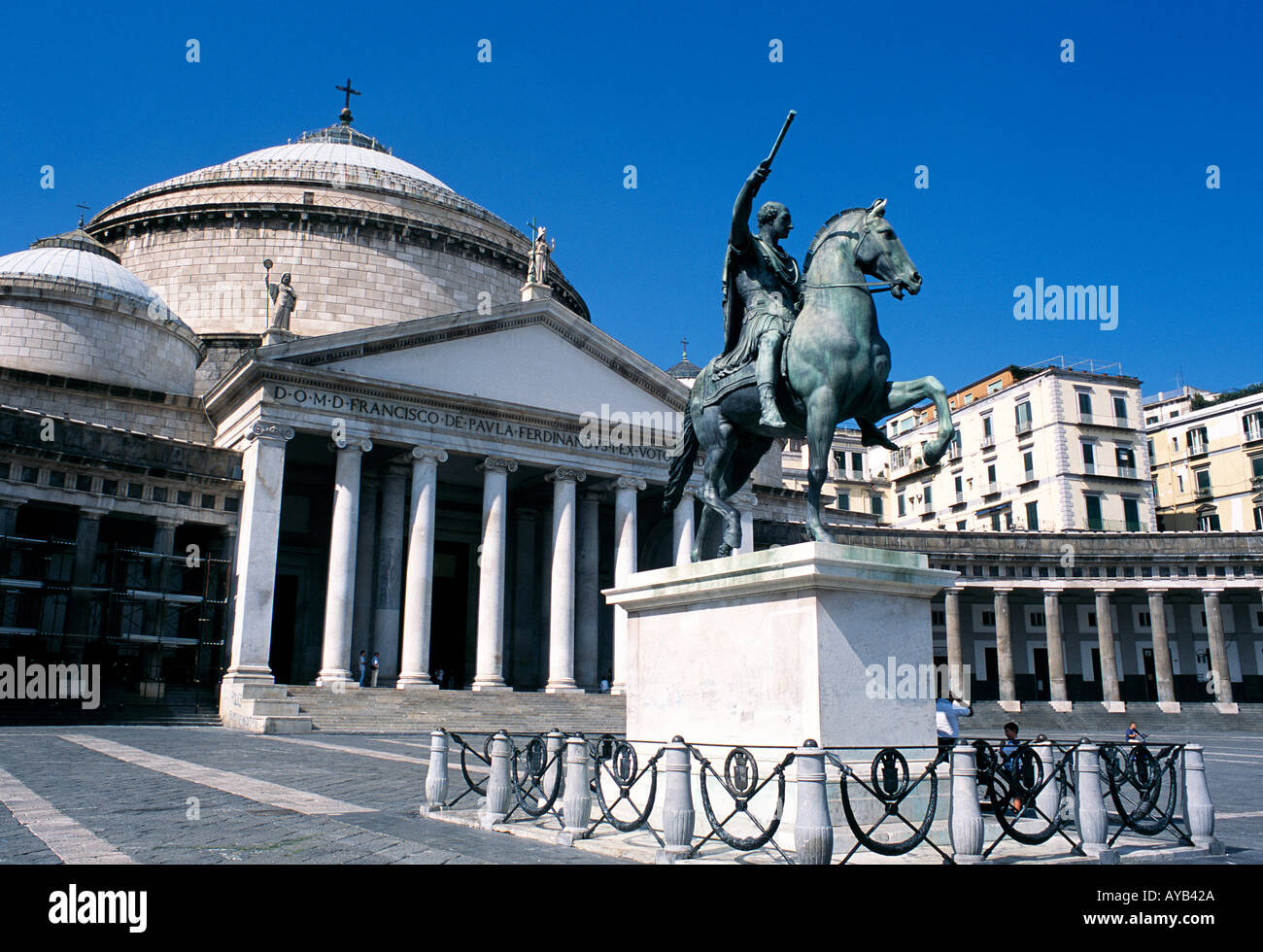 San Francesco di Paola Church in the Piazza Plebiscito at  Naples in Italy. Stock Photo