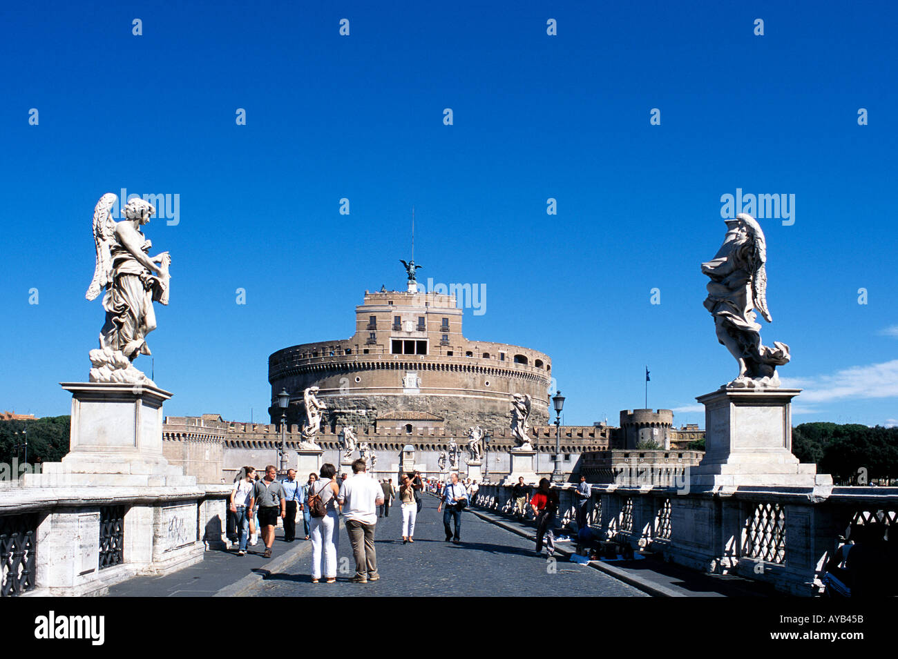 Ponte San Angelo and Castle in  Rome. Stock Photo