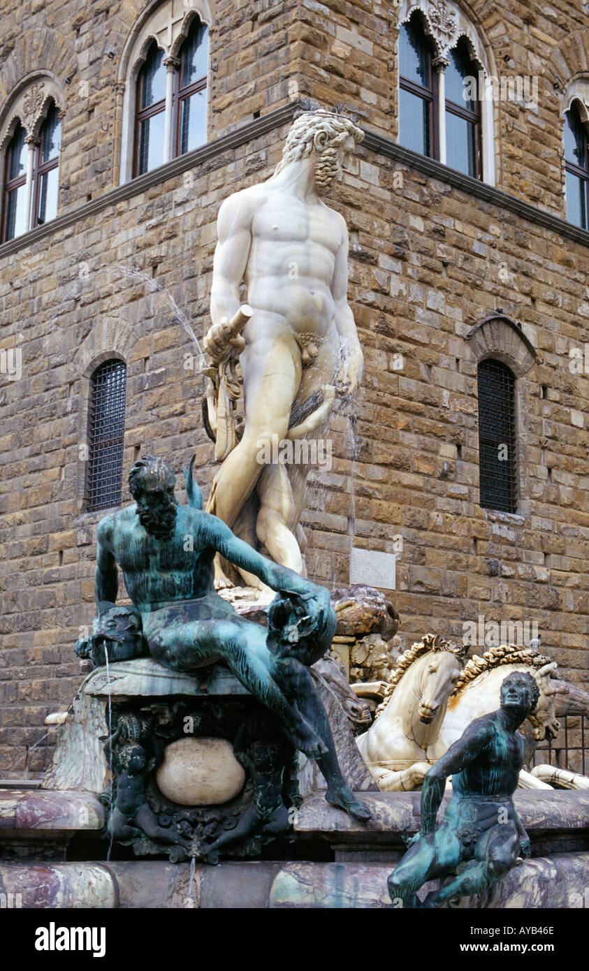 Neptune Fountain by Bartolomeo Ammannati Piazza della Signoria. Florence Italy. Stock Photo