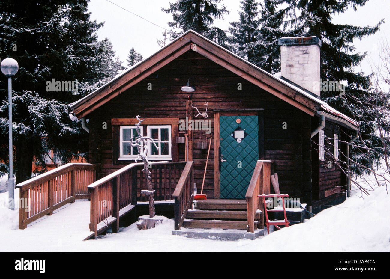 wooden cottage in Lapland Stock Photo