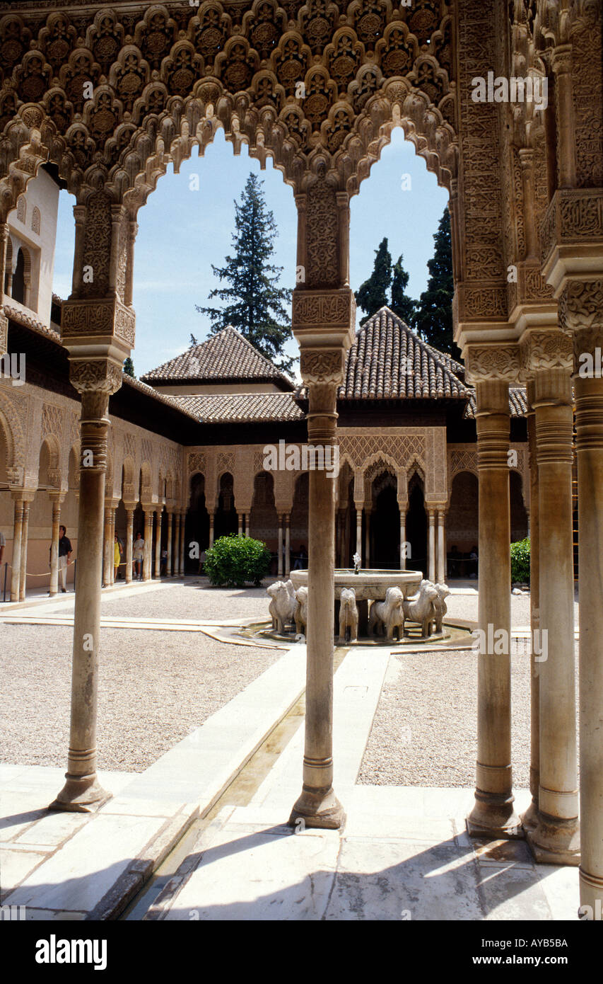 Court of Lions at Palace of Muhammed V The Alhambra Granada Spain Stock Photo