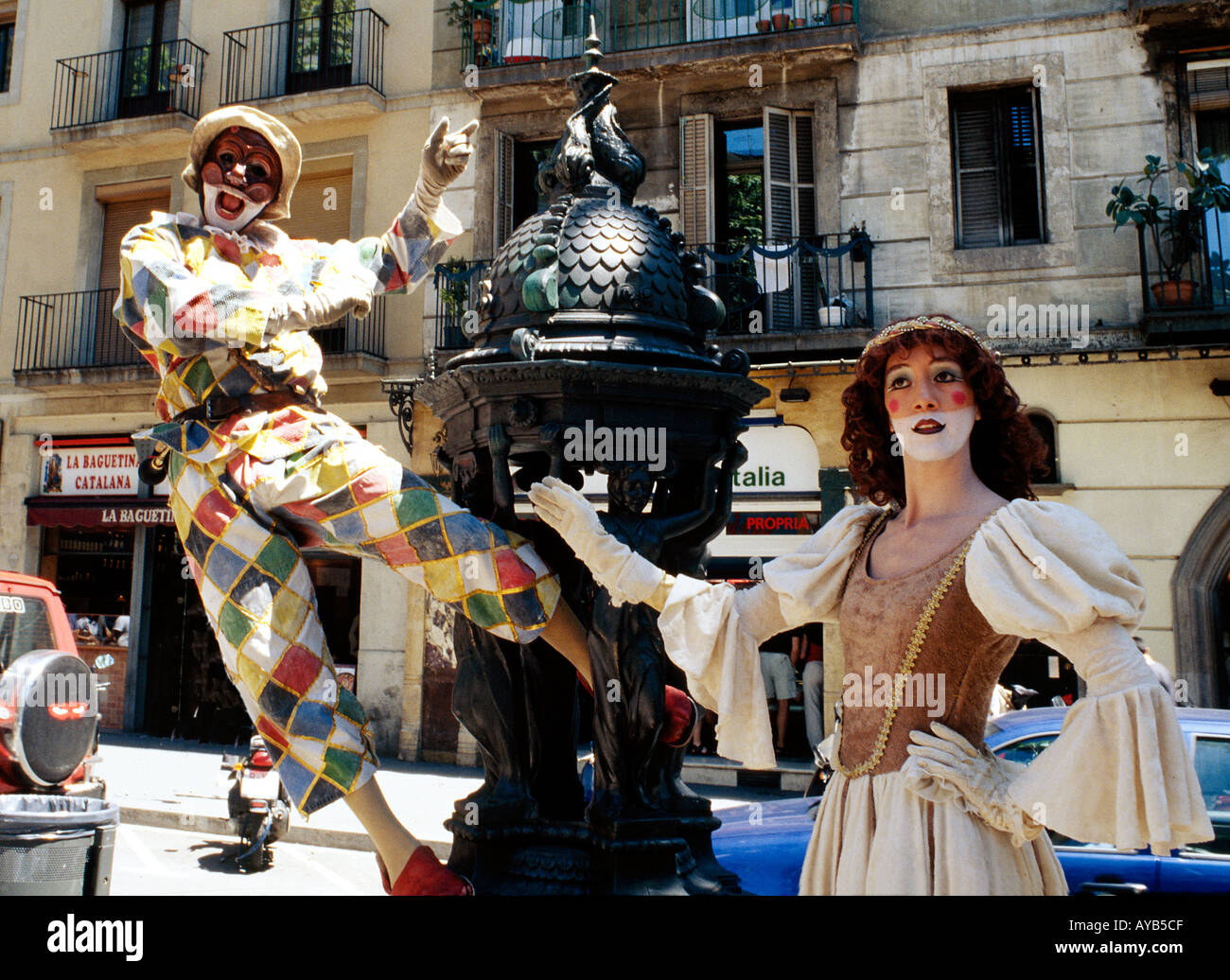 Street entertainers on The Ramblas in Barcelona Spain Stock Photo