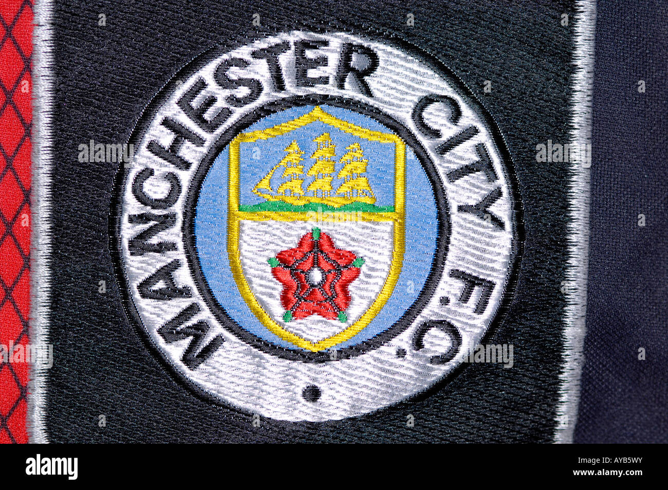 manchester city football club premier league team badge crest england  english ssoccer detail close up red rose ship replica Stock Photo - Alamy