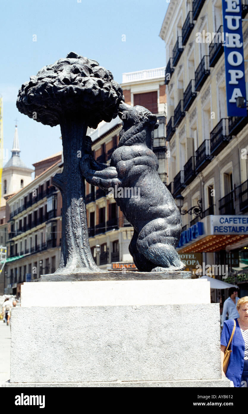 The Bear and the Madrono tree which has been a symbol of the city since medieval times Stock Photo