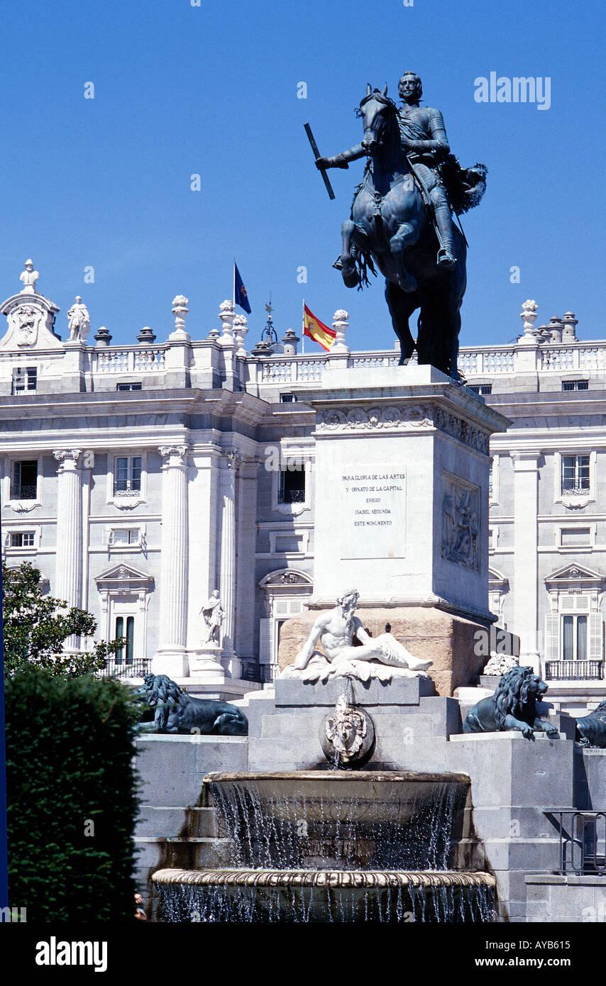 Plaza de Oriente equestrian Statue of Philip IV Stock Photo