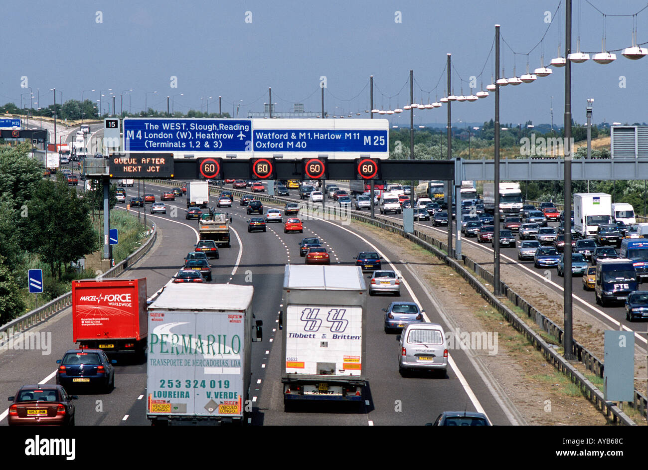 M25 Motorway busy with Traffic near to London Heathrow Airport Stock Photo