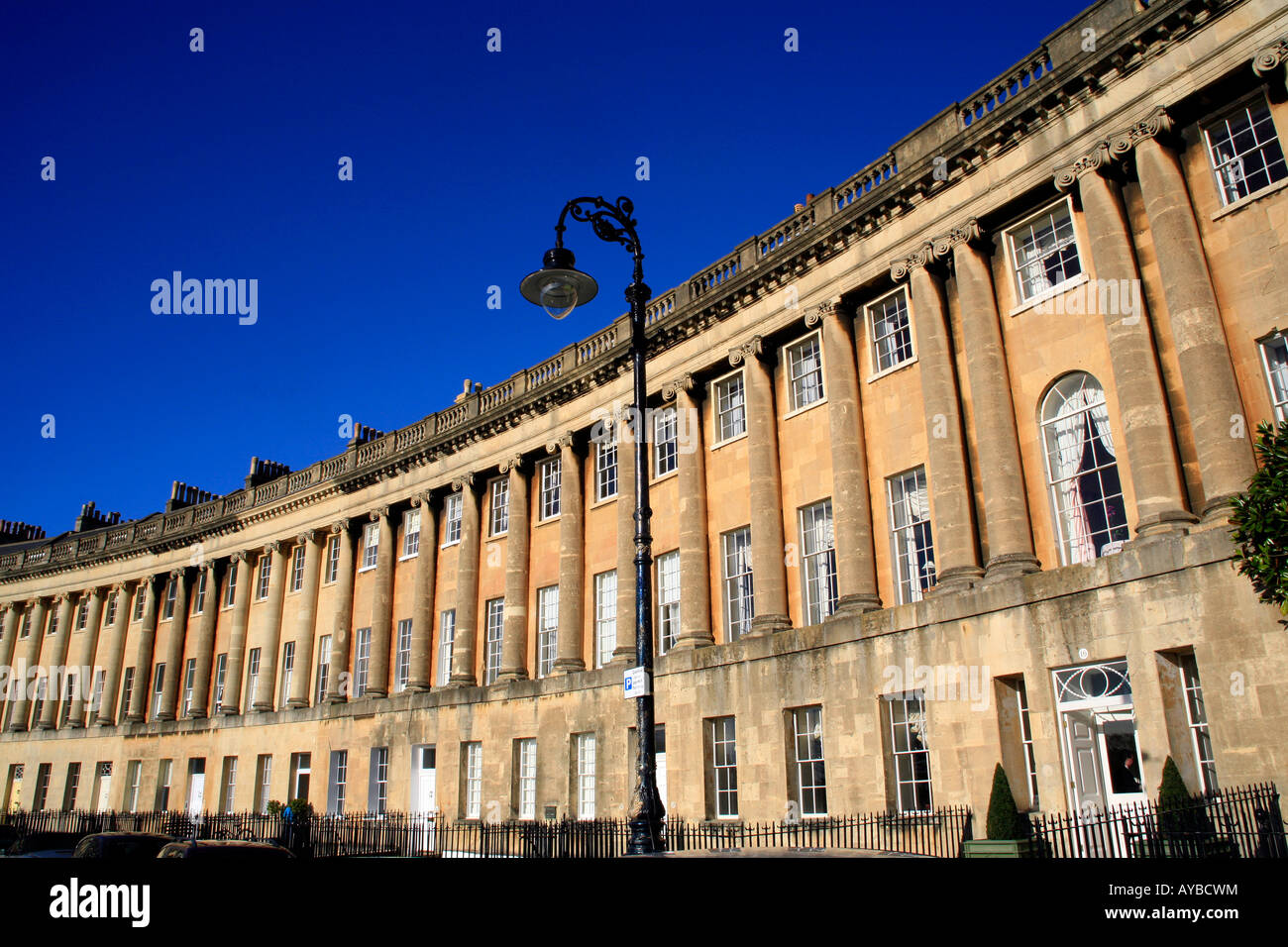 The world famous Royal Crescent designed by John Wood the Younger, in the city of Bath, Somerset, England Stock Photo