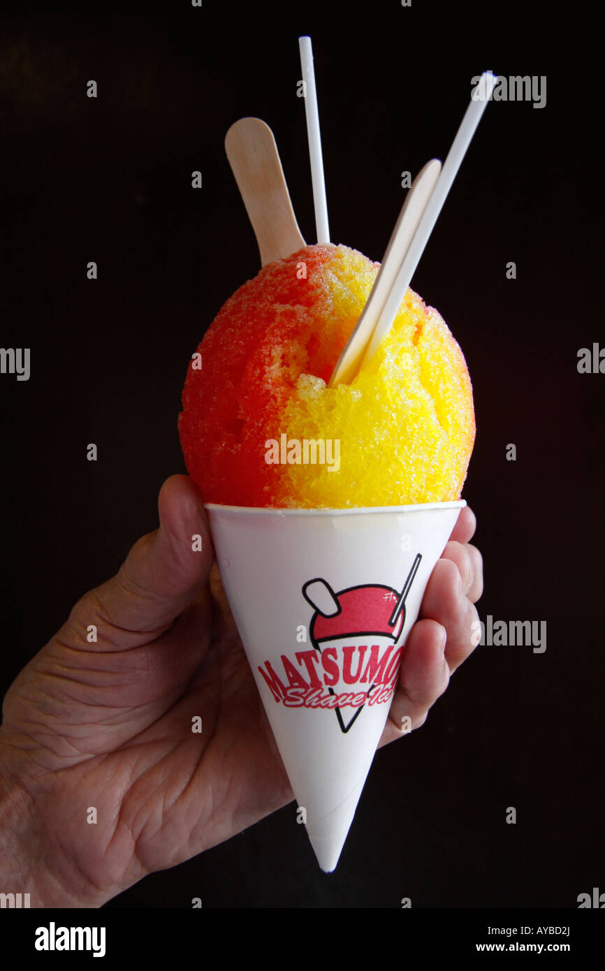 Cone of Shave Ice,a local type of ice cream made of Ice and fruit syrups in the Hawaiian Islands
