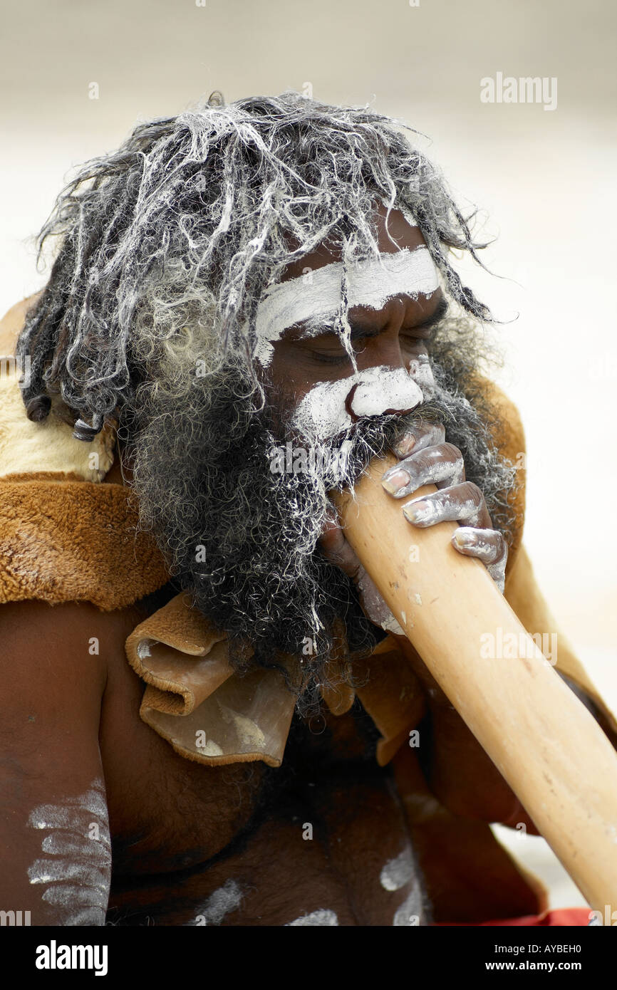 Aboriginal man playing didgeridoo Stock Photo Alamy