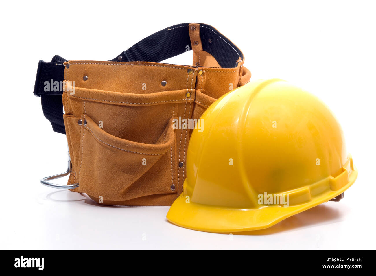 hard hat protection helmet and tool belt heavy duty suede leather work apron with pockets Stock